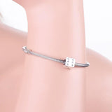 925 Silver Square Dice & Clear Zirconia Bead Pan Charm Bracelet