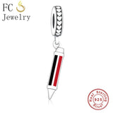 925 Sterling Silver Red Pencil Beads Pendant for Kids Berloque