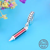 925 Sterling Silver Red Pencil Beads Pendant for Kids Berloque