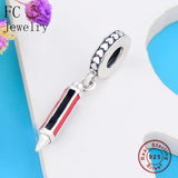 925 Sterling Silver Red Pencil Beads Pendant for Kids Berloque