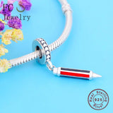925 Sterling Silver Red Pencil Beads Pendant for Kids Berloque