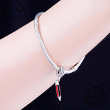 925 Sterling Silver Red Pencil Beads Pendant for Kids Berloque