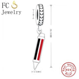 925 Sterling Silver Red Pencil Beads Pendant for Kids Berloque