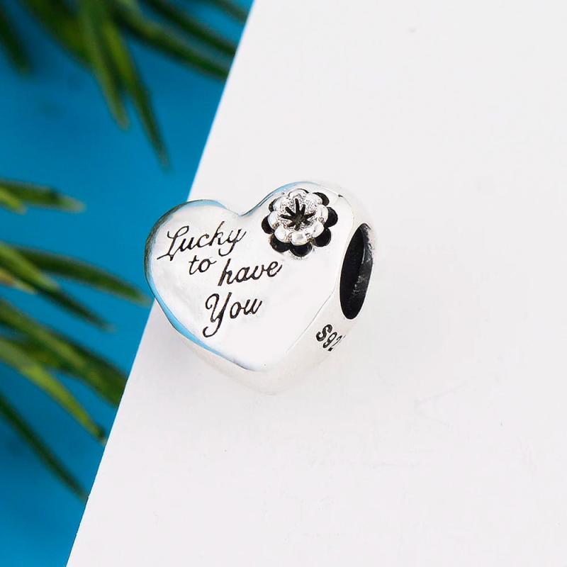 925 Silver Heart Lucky Charm Bracelet Bead for Women