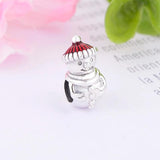 925 Silver Snowman Red Enamel Christmas Hat Bead for Charm Bracelet