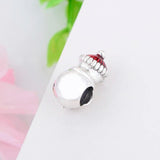 925 Silver Snowman Red Enamel Christmas Hat Bead for Charm Bracelet