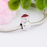 925 Silver Snowman Red Enamel Christmas Hat Bead for Charm Bracelet