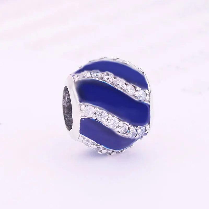 925 Silver Enamel Zircon Stripe Bead Charm Bracelet for Women