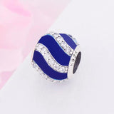 925 Silver Enamel Zircon Stripe Bead Charm Bracelet for Women