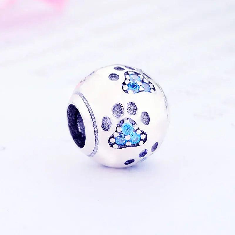 925 Silver Dog Bear Paw Zircon Bead for Pan Bracelet