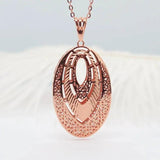Purple Plated 14K Rose Double Hollow Oval Pendant Charm Necklace