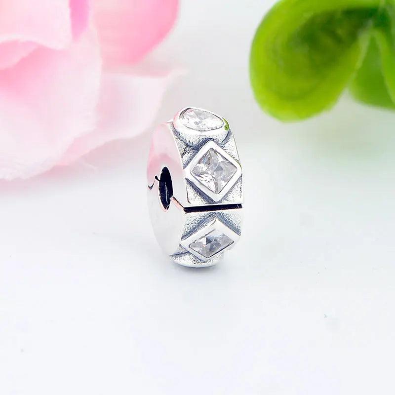 925 Silver Teardrop Zirconia Stopper Clip Bead Fit Charm Bracelet