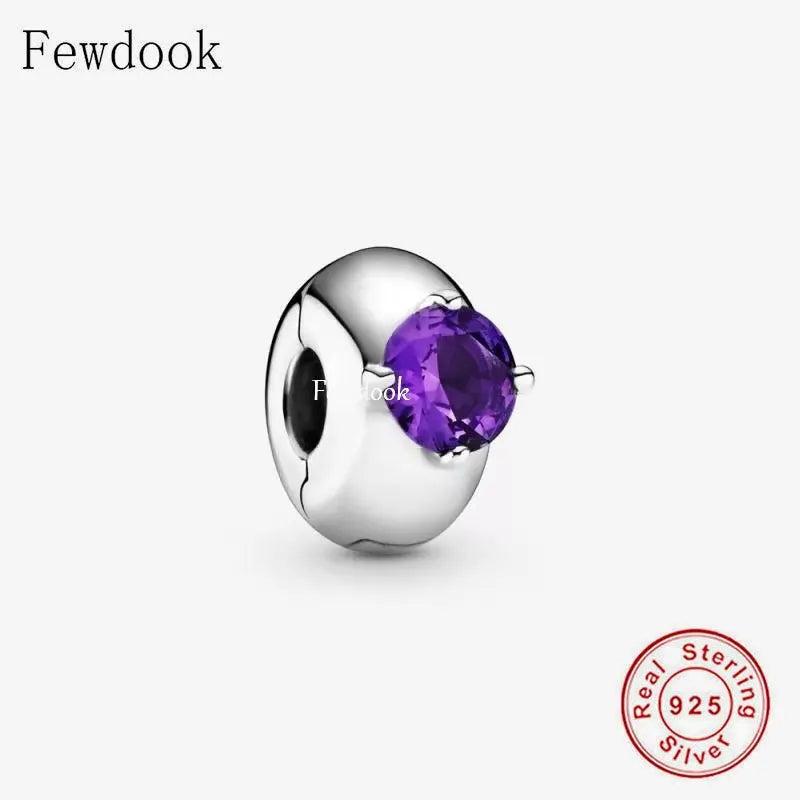 925 Silver Purple Zirconia Stopper Bead Charms for Women