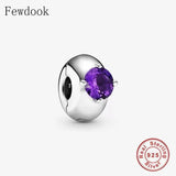 925 Silver Purple Zirconia Stopper Bead Charms for Women
