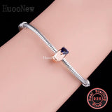 925 Silver Purple Zirconia Stopper Bead Charms for Women