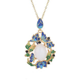 Ancient Craftsmanship Hetian Jade Pendant Enamel Porcelain Flower Necklace