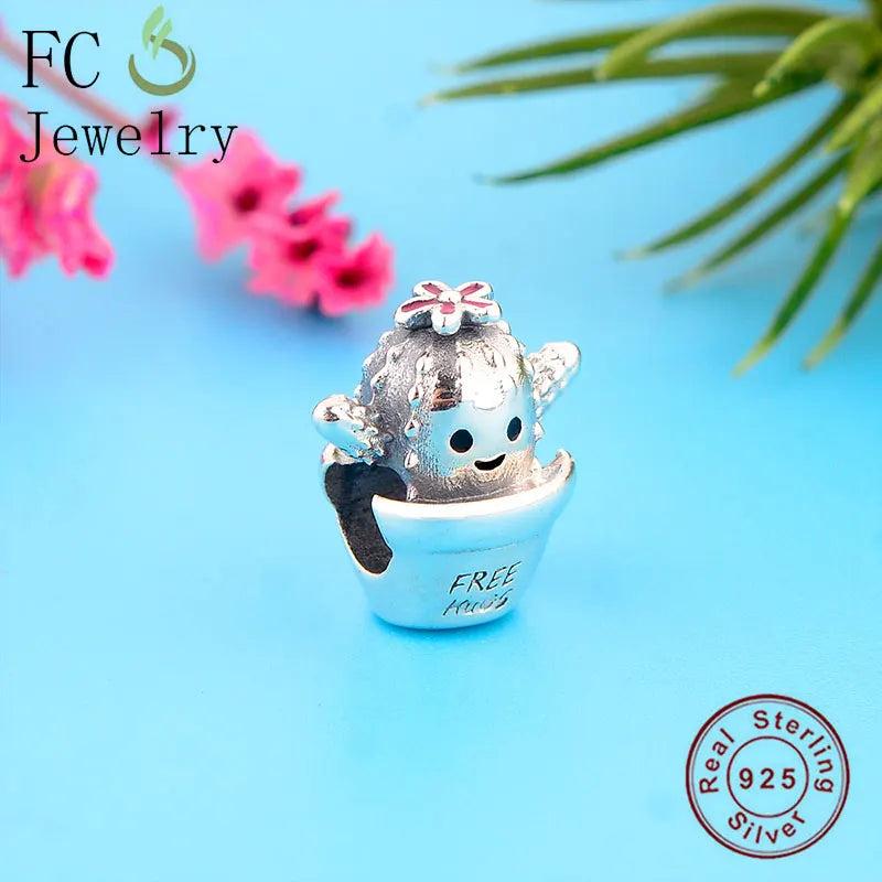 925 Silver Cactus Hug Prickly Pear Bead Bracelet Charm