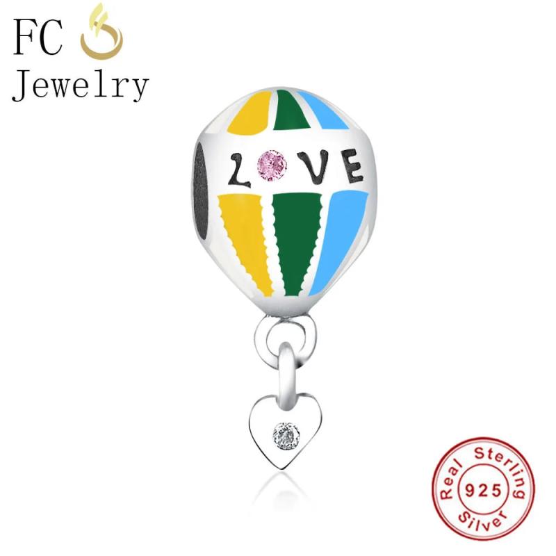 925 Silver Enamel Pink Hearts Hot Air Balloon Charms Bracelets