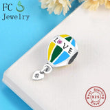 925 Silver Enamel Pink Hearts Hot Air Balloon Charms Bracelets