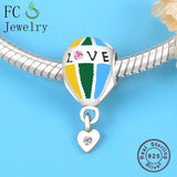 925 Silver Enamel Pink Hearts Hot Air Balloon Charms Bracelets