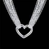 925 Silver Tassel Heart Multi-Line Chain Necklace