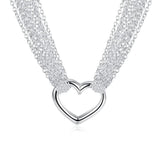 925 Silver Tassel Heart Multi-Line Chain Necklace