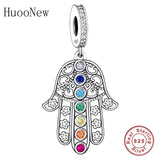 Sterling Silver Yoga Chakra Talisman Fatima Hand Hamsa Bead Bracelet