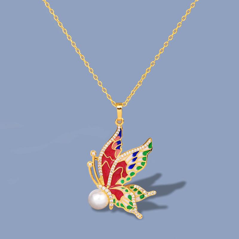 925 Silver Epoxy Butterfly Pearl Necklace