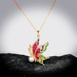 925 Silver Epoxy Butterfly Pearl Necklace