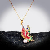 925 Silver Epoxy Butterfly Pearl Necklace
