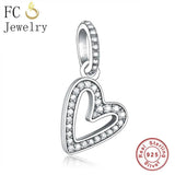 925 Silver Heart Charms Bracelet with CZ Bead for Women