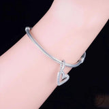 925 Silver Heart Charms Bracelet with CZ Bead for Women