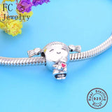 925 Silver Pigtail Pink Heart Charms for Bracelet Making