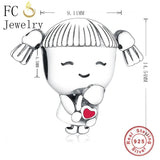 925 Silver Pigtail Pink Heart Charms for Bracelet Making