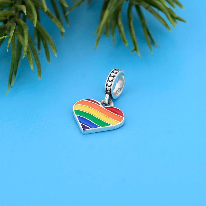 925 Silver Rainbow Heart LGBTIQ+ Bracelet Charm DIY
