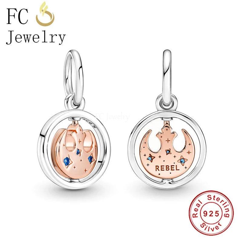 925 Sterling Silver Rose CZ Circle Symbol Bead Charm Bracelet
