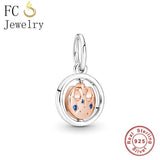 925 Sterling Silver Rose CZ Circle Symbol Bead Charm Bracelet