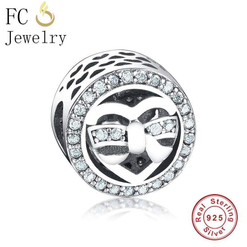 925 Sterling Silver Bow Tie Heart Circle Zircon Bead Charm Bracelet