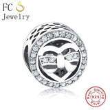 925 Sterling Silver Bow Tie Heart Circle Zircon Bead Charm Bracelet