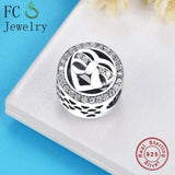 925 Sterling Silver Bow Tie Heart Circle Zircon Bead Charm Bracelet