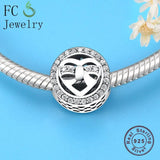 925 Sterling Silver Bow Tie Heart Circle Zircon Bead Charm Bracelet
