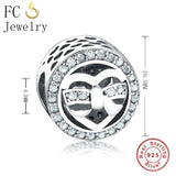 925 Sterling Silver Bow Tie Heart Circle Zircon Bead Charm Bracelet