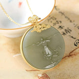 Silver Inlaid Hetian Jade Pendant Necklace Chinese Retro Journey To the West Cha