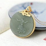 Silver Inlaid Hetian Jade Pendant Necklace Chinese Retro Journey To the West Cha