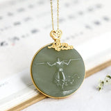 Silver Inlaid Hetian Jade Pendant Necklace Chinese Retro Journey To the West Cha