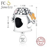 925 Silver Water Kettle Butterfly Flower Blooms Charm Bracelet