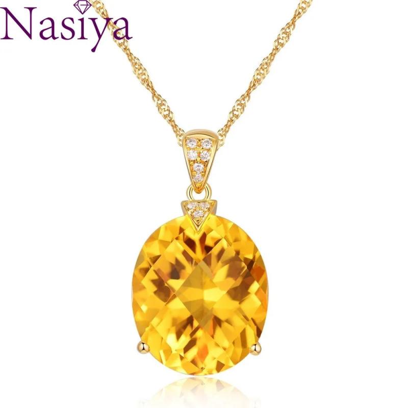 Sterling Silver 925 Pendant Necklace Yellow Citrine Chain Wedding
