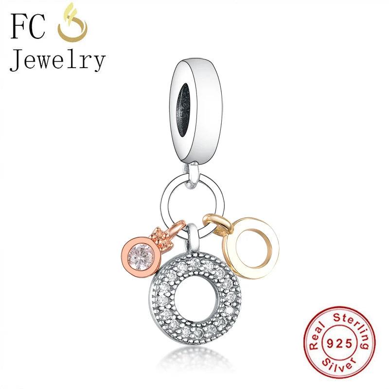 925 Silver Rose Zirconia Bead Bracelet Charm