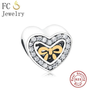925 Silver Spring Bow Zircon Heart Bracelet Charms