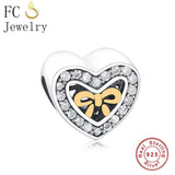 925 Silver Spring Bow Zircon Heart Bracelet Charms